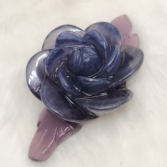 Black Rose Fluorite Crystal Rose CarvingUV Reactive Pink